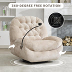 Swivel Rocker Recliner Chair,Oversized Swivel Rocking Sofa | Large Glider Recliner with Phone Holder for Living Room,Chenille,Cream Beige