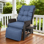 Outdoor Indoor Wicker Recliner with Adjustable Back and Footrest, Patio Reclining Chair with Flip-up Table, Outdoor Rattan Lounge Chair,Navy
