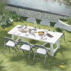 SKONYON Padded Folding Chairs Set of 6, 450LBS, PU Cushion, Gray | 6 pack gray folding chairs with cushioned seat & back, heavy duty steel frame, for party, dining & bulk event seating