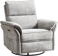 Power Swivel Rocker Recliner, Glider Recliner Nursery Chair with Massage and Heat, Nursery Rocking Chairs with Adjustable Headrest for Living Room，USB Ports,Side Pockets,Chenille Light Grey