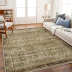 CHAMPLANT Area Rug 8x10 Washable Rug Brown Vintage Traditional Mat Distressed Indoor Foldable Thin Retro Accent Floral Non Slip Carpet Living Room Dining Room Office