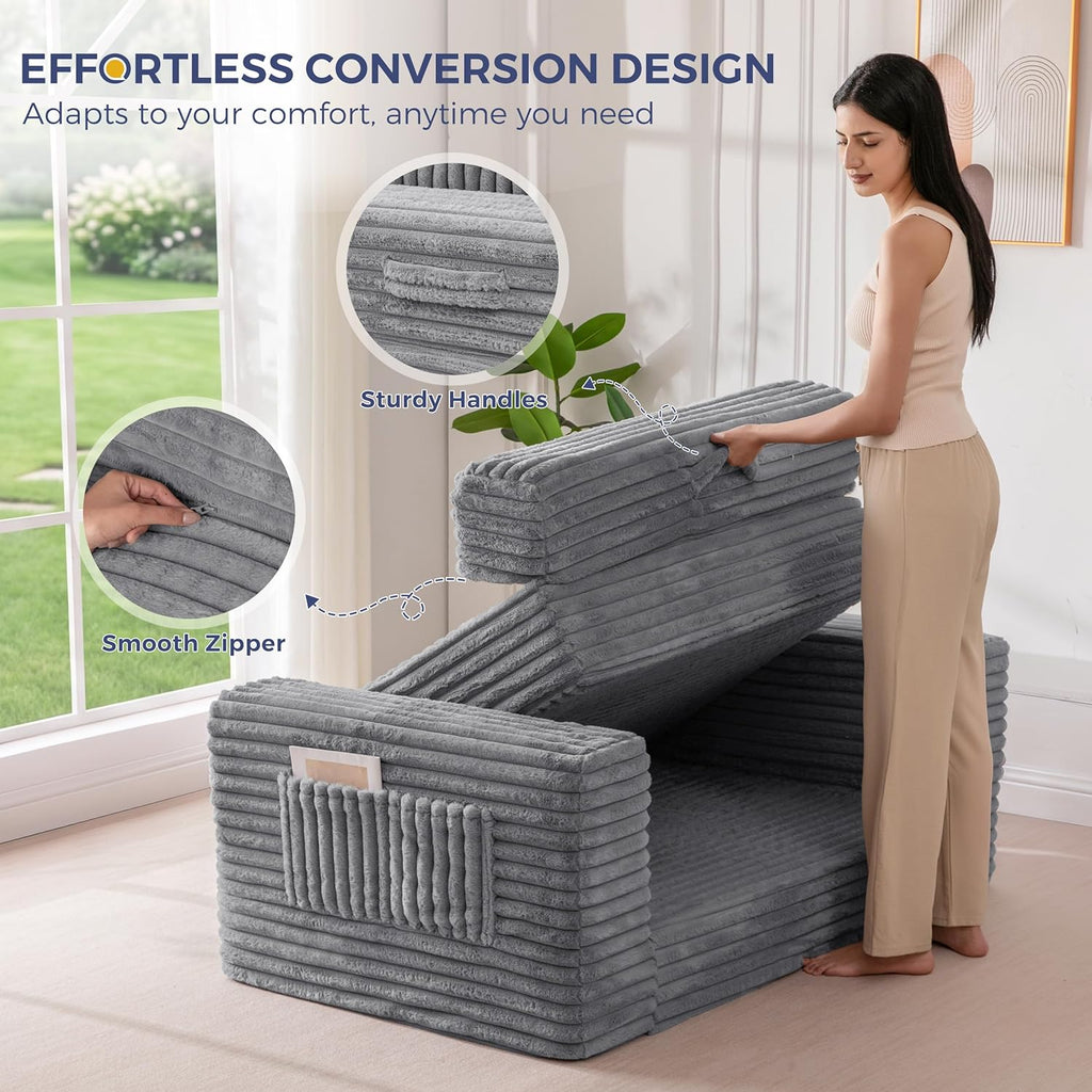 MAXYOYO Convertible Sofa Bed, 2 in 1 Folding Couch Bed for Small Space, Pull Out Loveseat Sofa Couch with Large Back Pillow, Plush Faux Fabric Lounge Couch for Living Room, Apartment, Grey
