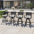 Crestlive Products Heavy Duty Cast Aluminum Outdoor Swivel Bar Stools with Sunbrella Cushion, Patio Bar Height Chair Set of 4, All Weather Black Finish for Outside, Commercial Grade(Milano Char)
