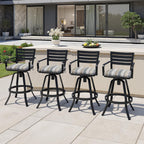 Crestlive Products Heavy Duty Cast Aluminum Outdoor Swivel Bar Stools with Sunbrella Cushion, Patio Bar Height Chair Set of 4, All Weather Black Finish for Outside, Commercial Grade(Milano Char)