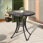 NUU GARDEN 30 Inch Patio Dining Table, Cast Aluminum Round Outdoor Table with Umbrella Hole for Patio, Backyard, Deck-Black