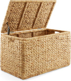 Casafield 30" Storage Chest with Lid, Handles, and Safety Hinge - Natural, Water Hyacinth Wicker Storage Trunk for Entry Way, Living Room, Bedroom