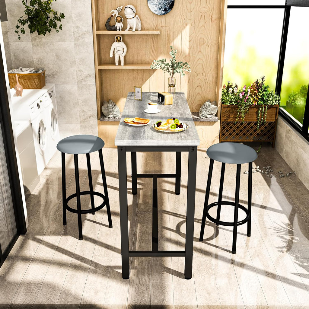 AWQM 39.3" Bar Table Set of 2,Faux Marble Pub Height Table and Chairs Set of 2 with Upholstered Stools,3 Piece Bar Table and Chairs Set Dining Table Set for Living Room,Kitchen,Bar,Grey