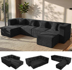 MONVANE 130'' Oversized Boneless Sectional Couches for Living Room, 6-Seat U Shaped Cloud Couch, Modular Sofa with Ottoman & 6 Throw Pillows, Comfy Chenille, No Assembly Required, Black