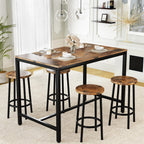 Lamerge Bar Table Set,Industrial Bar Table and Chairs Set,5 Pcs Dining Table Set Counter Height Pub Table with 4 Chairs, Wooden Breakfast Table Set Kitchen Counter,Adjustable Feet,Rustic Vintage