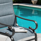 NUU GARDEN Set of 2 Padded Textilene Patio Dining Chairs C Spring Outdoor Chairs with Curved Armrests Powder Coated Metal Frame Patio Furniture for Garden Backyard Poolside Lawn Blue and Black