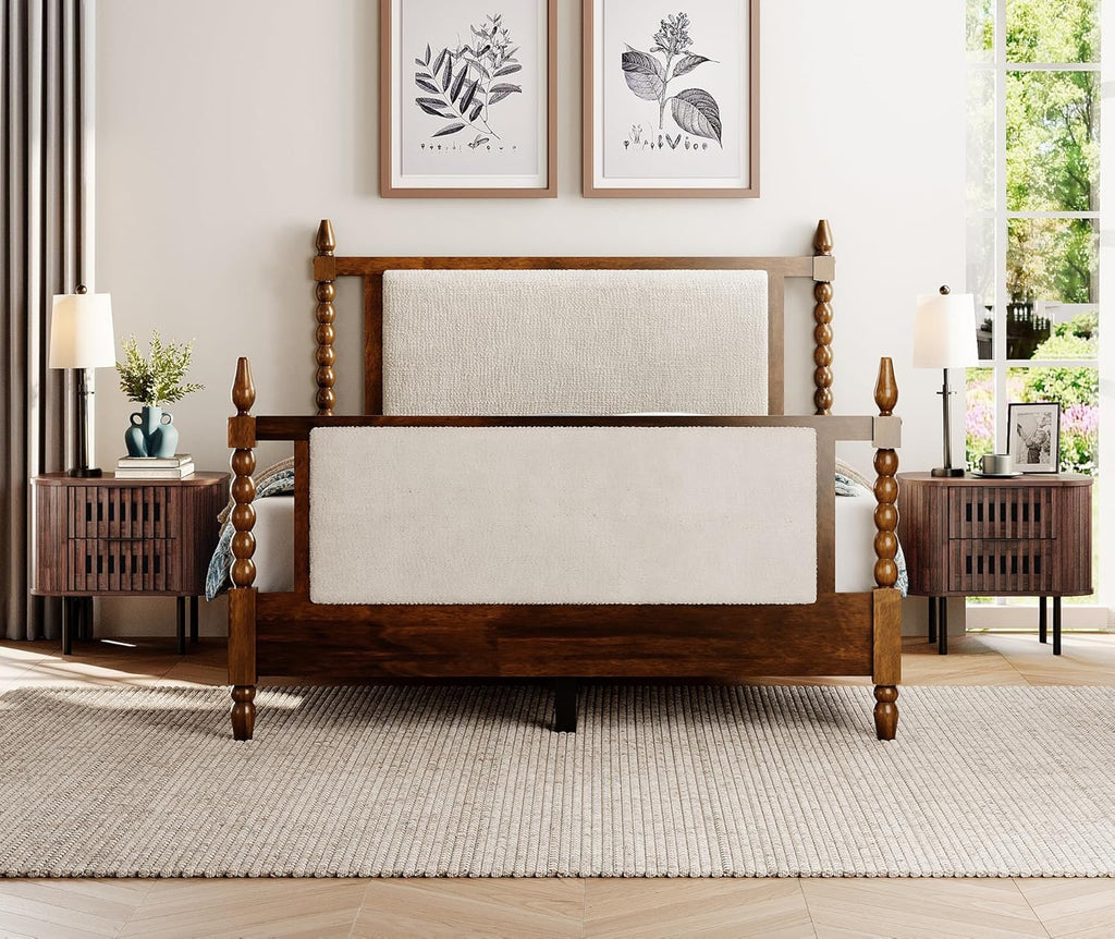 WAMPAT Fluted Nightstand, Modern Wooden End Table with 2 Drawer, Storage Bedside Table for Bedroom and Living Room