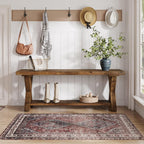 43.3" Solid Wood Bench, Farmhouse Wooden Entryway Bench with Storage Shelf, X-Shaped Leg Design, Entry Way Shoe Benches Seat for Hallway, Kitchen, Bedroom, Living Room