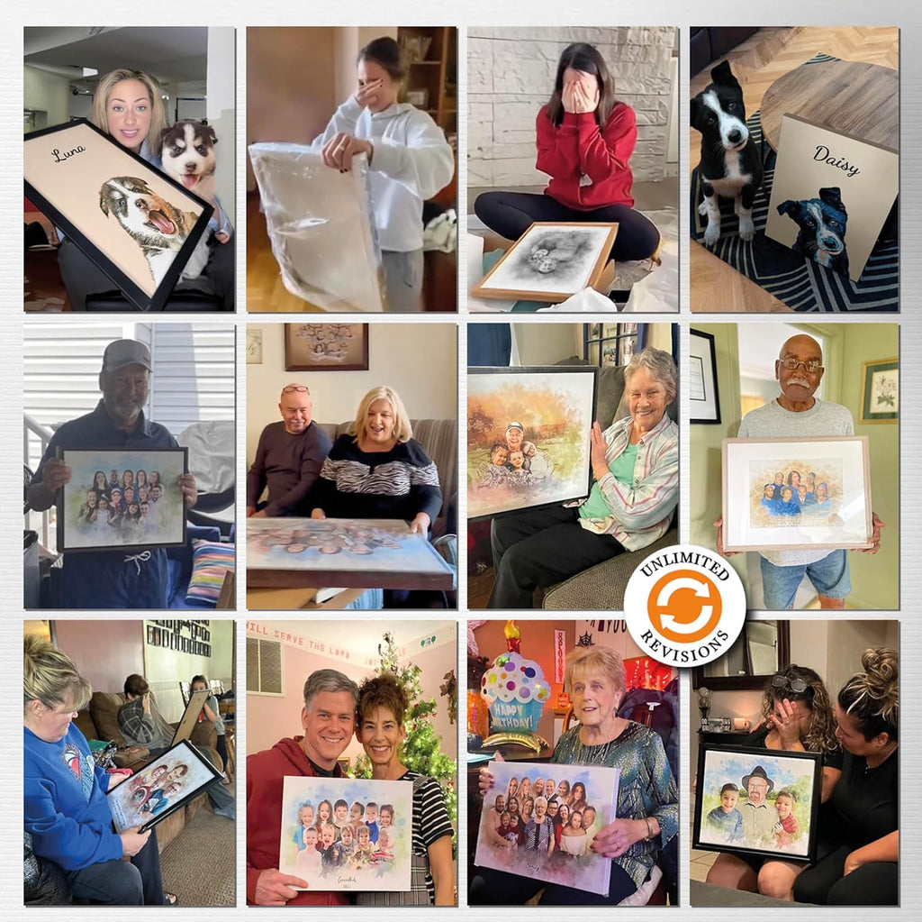 Custom Pencil Drawing from Photos – Charcoal Style Portrait – Merge Family Photos, Add Passed Loved One – Memorial Gift with Angel Wings – Personalized Canvas from Picture – In Memory of Mom