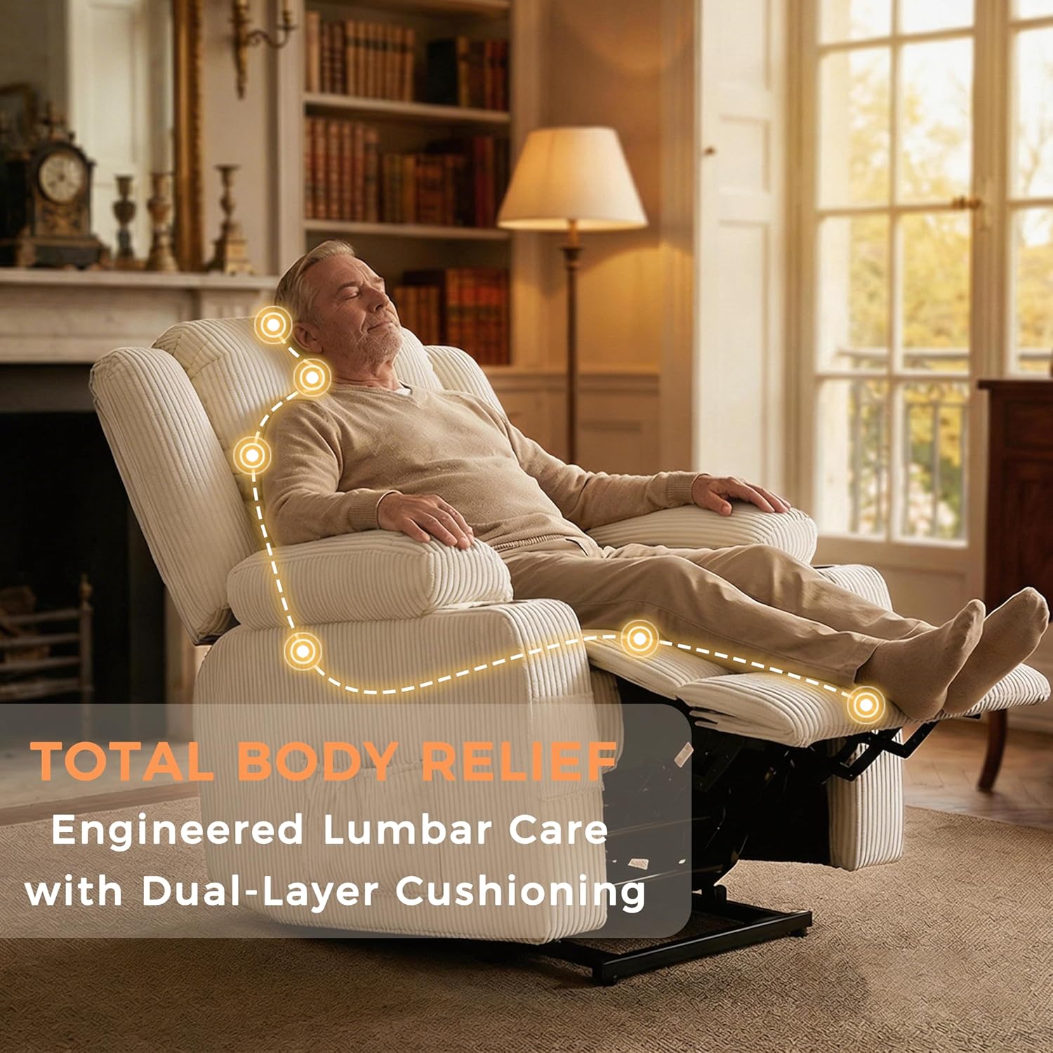 Heavy Duty Power Lift Recliner Chair for Elderly, 400lbs Capacity Massage and Heat Recliner, Soft Corduroy 160° Reclining Electric Stand Up Chair, USB & Type-C, Memory Foam, Cup Holders