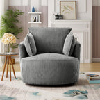 Swivel Accent Chair Round Barrel Armchair Upholstered Living Room Chair Corduroy Reading Chair Single Sofa Chair for Bedroom Apartment Office (Grey, Standard 1Seater)