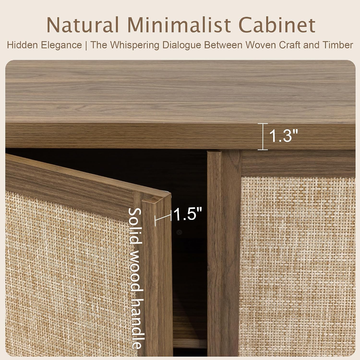 Yechen 67" Tall Kitchen Pantry Cabinet, Rattan Storage Cabinet with Solid Wood Integrated Handleand Adjustable Shelves, Cupboard with Doors for Livingroom, Bathroom,Dining Room, Natural Walnut