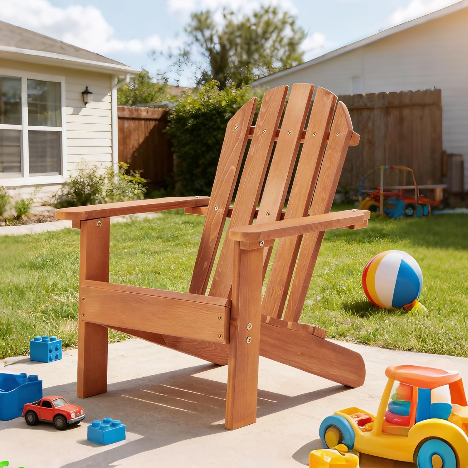 Mederra Wooden Kid's Adirondack Chair for Indoor and Outdoor, Natural Cedar Patio Lounge Chiar for Kids