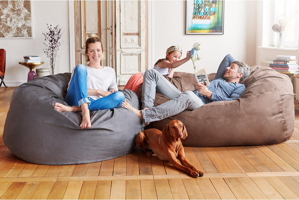 Lumaland Luxurious 3ft Medium Bean Bag Chair with Microsuede Cover - Soft, Foam Filling, Washable Bean Bag Sofa for Adults, Teenagers, Kids, Pets - Sack Chair for Living Room, Bedroom - Dark Grey