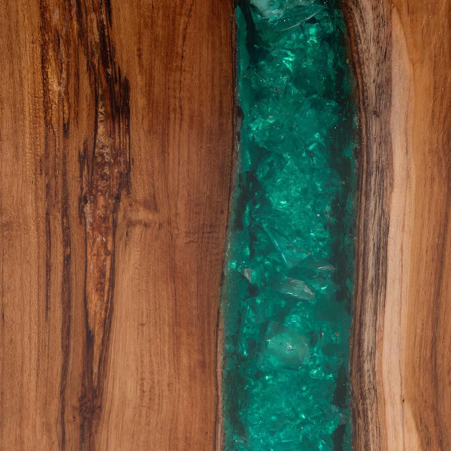 Bali & pari ANAN Teak Wood Epoxy Resin End Table - Live Edge Cube Side Table, Handcrafted Modern Rustic Accent Table for Living Room or Bedroom, Cube