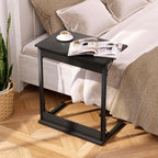 HOMPUS C Shaped End Table, 23.6'' Small TV Tray Side Table for Couch, Tall Sofa Table with Antirust Metal Frame, Folding Desk Snack Table for Sofa, Living Room, Recliner, Fully Assembled, Black