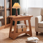 End Table for Living Room, Solid Wood Side Table with Storage, Farmhouse Narrow Nightstand for Bedroom, Small Spaces, Rustic Brown