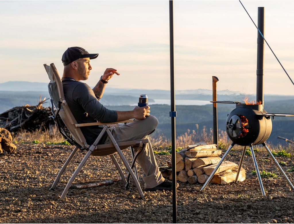 Kakadu Revived Recliner, Adjustable Camping Chair w/ 4 Reclining Positions, Recycled Heavy-Duty Canvas w/Rugged Aluminum Frame and Bamboo Armrests, Foldable Chair, Includes Carry Bag