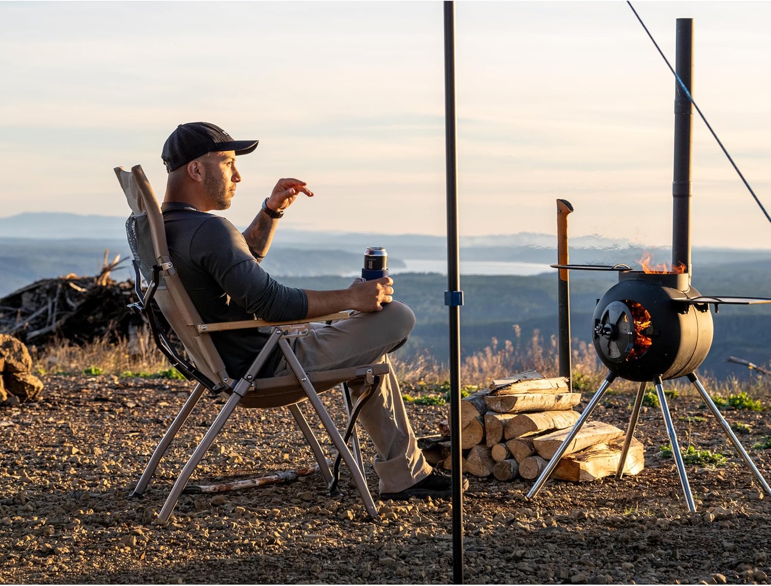 Kakadu Revived Recliner, Adjustable Camping Chair w/ 4 Reclining Positions, Recycled Heavy-Duty Canvas w/Rugged Aluminum Frame and Bamboo Armrests, Foldable Chair, Includes Carry Bag