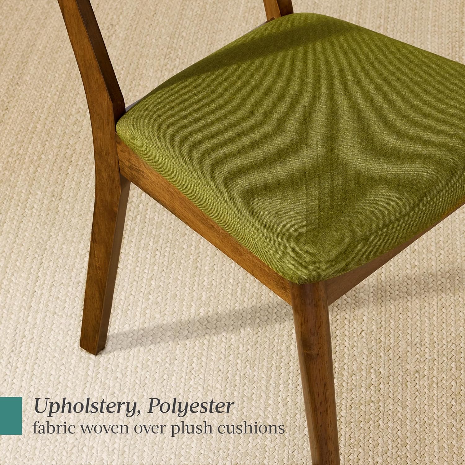 Best Choice Products Dining Chairs Set of 2, Mid-Century Modern Upholstered Wood, Armless w/Seat Cushion, Padded Backrest - Walnut/Olive