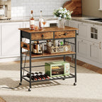 HOOBRO Kitchen Island with Storage, Rolling Island Cart for Kitchen with 2 Drawers & Outlet, 3 Tier Coffee Station and Microwave Stand, Kitchen Island Table for Home, Rustic Brown BF08UZD01