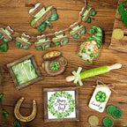 FairySandy St. Patrick's Day Retro Tiered Tray Decor Shamrock Wooden Tier Tray Decor Irish Vintage Green Shamrock Gnome Leprechaun Rustic Farmhouse Wood Sign Tabletop for Saint Patricks Day Decoration