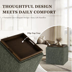 HomePop Home Decor Storage Ottoman with Tray Top|Upholstered Modern Square Storage Ottoman with Storage for Living Room & Bedroom, Green Clover Fabric