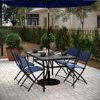 Flash Furniture Tory Rectangle Patio Table with Umbrella Hole, Commercial All-Weather Table with Heat Resistant Tempered Glass, Steel Tube Frame, 35x 59, Black