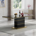 Luxury 70" Black High Gloss Rectangular Dining Table with 1.5" Thick Tabletop, Gold Accent Trims & Sturdy Pedestal Base, Elegant Modern Dining Table for 4-6 People, Kitchen & Dining Room Furniture