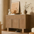 47" Wide Sideboard Buffet Cabinet with Storage, Modern Buffet with 3 Drawers and 3 Doors, Storage Cabinet with 2 Reinforced Legs for Kitchen, Living Room, Natural Oak
