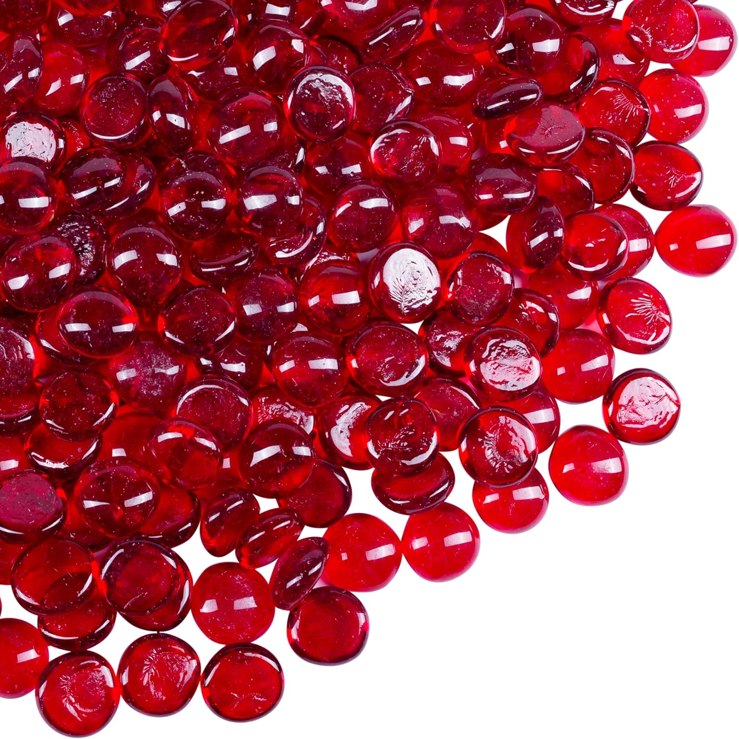 Flat Glass Marbles Vase Filler Beads 1lb, 100 Red Stones | Glass Pebbles Gems