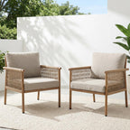 Outdoor Accent Chair, Patio Lounge Chair Set of 2, Hand-Woven Rope with Waterproof Cushions, All-Weather Patio Accent Chairs for Garden, Balcony, Poolside, Grey+Mocha Rope