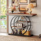Huuger Modern Console Table, 41.3 Inch Sofa Table with Artistic Curved Metal Frame, Narrow Entryway Table for Hallway, Living Room, Behind Couch, Rustic Brown