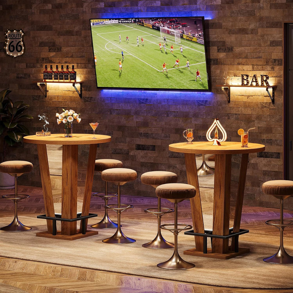 Tribesigns Round Bar Table, 39.4" H Circle High Top Bistro Pub Table with Metal Footrest for Small Spaces, Living Room, Kitchen, Small Space (Only Table)