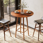 LITTLE TREE Solid Wood Bar Table, 39.37-Inch Round Bistro Table with Sturdy Frame, for Living Room, Dining Room, Small Space (Rustic Walnut)