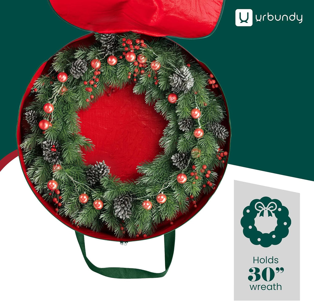 Heavy Duty Wreath Storage Bag 30 Inch, 2-Pack - Christmas Wreath Storage Container Red - Waterproof Plastic Material Wreaths Holder Storages - Holds 30 Inch Wreaths For Year Round