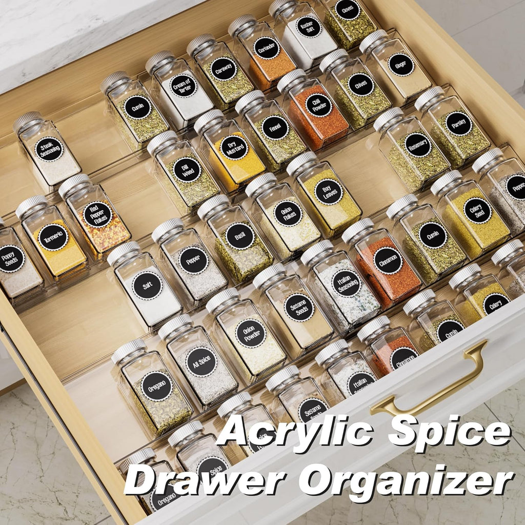 MIUKAA Acrylic Spice Drawer Organizer, 5 Tier - 10 Pack Seasoning Organizer for Drawer, Expandable From 13" to 26" Kitchen Drawer Spice Rack (Jars not Included)
