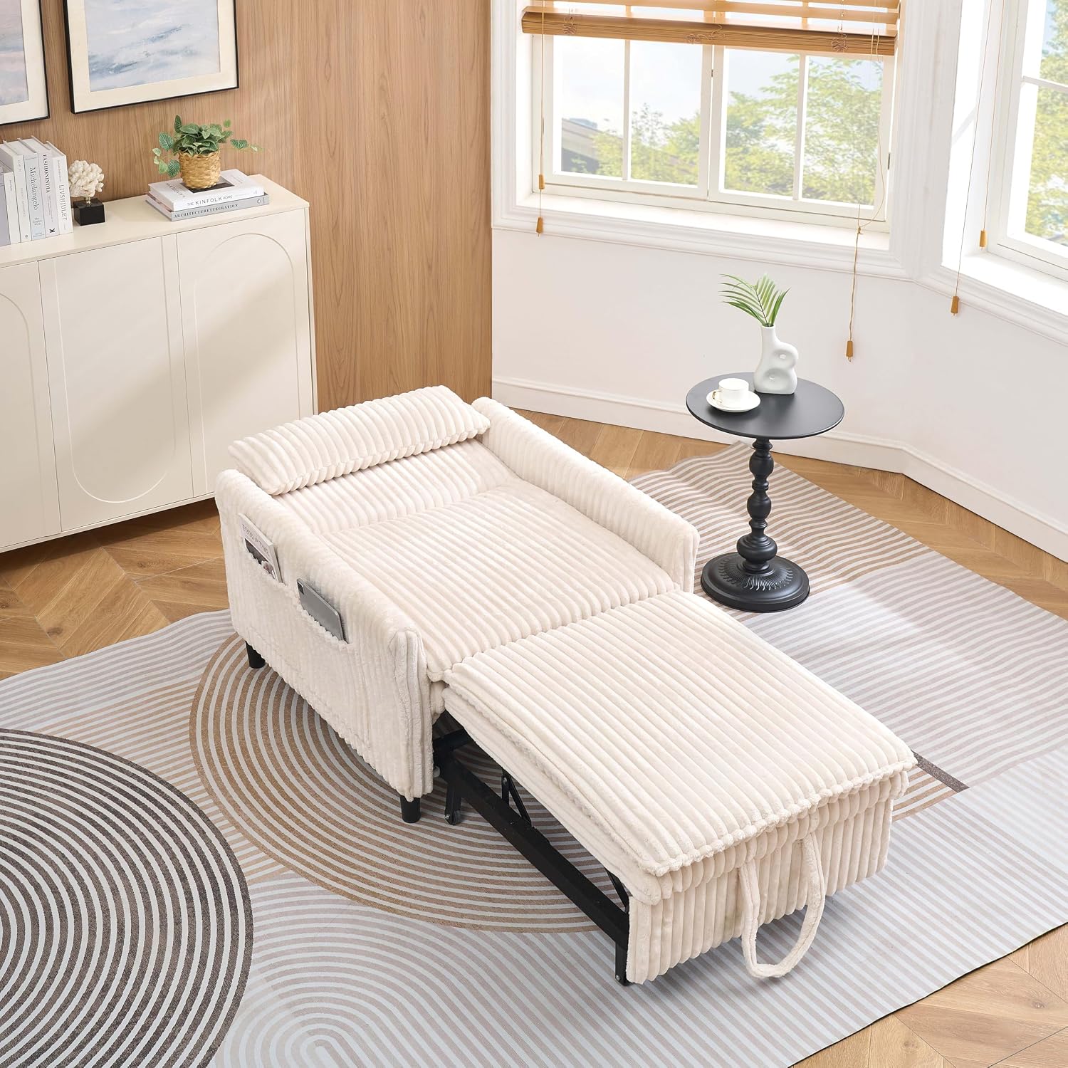 Foldable Sofa Bed Chair for Small Spaces, Comfortable Lounger with Pillow for Apartment, Bedroom, Balcony, Multi-Reclining Positions, Compact and Space Saving (Beige)