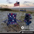Black Sierra Kids Patriotic Camping Chair, Folding USA Flag Seat for Children, Supports 150 lbs, Portable Outdoor Chair with Carry Bag and Cupholder for Ages 3–10 for Beach, Sports, Travel, Backyard