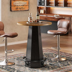 Tribesigns Round Bar Pub Table High Top, 39.4" H Bistro Cocktail Table with Metal Footrest for Drinking & Gathering, Industrial Home Bar Unit, Small Spaces, Brown & Black