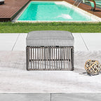 LOKATSE Home Patio Footstool Outdoor Ottoman with Soft Thick Cushion for Garden Yard Deck Poolside, Gray