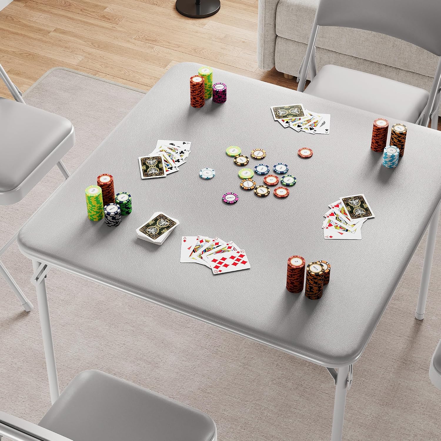 CuisinSmart Folding Card Table and Chair Set of 5, Portable Square Card Table with 4 Padded Chairs, Foldable Chairs and Tables for Home, Indoor and Outdoor, Space-Saving, No Assembly Required, Grey