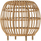IRONORA Natural Rattan Round Side Table, Hand Woven Hollow Drum End Table, Boho Wicker Accent Table Stool for Patio Porch Living Room Bedroom