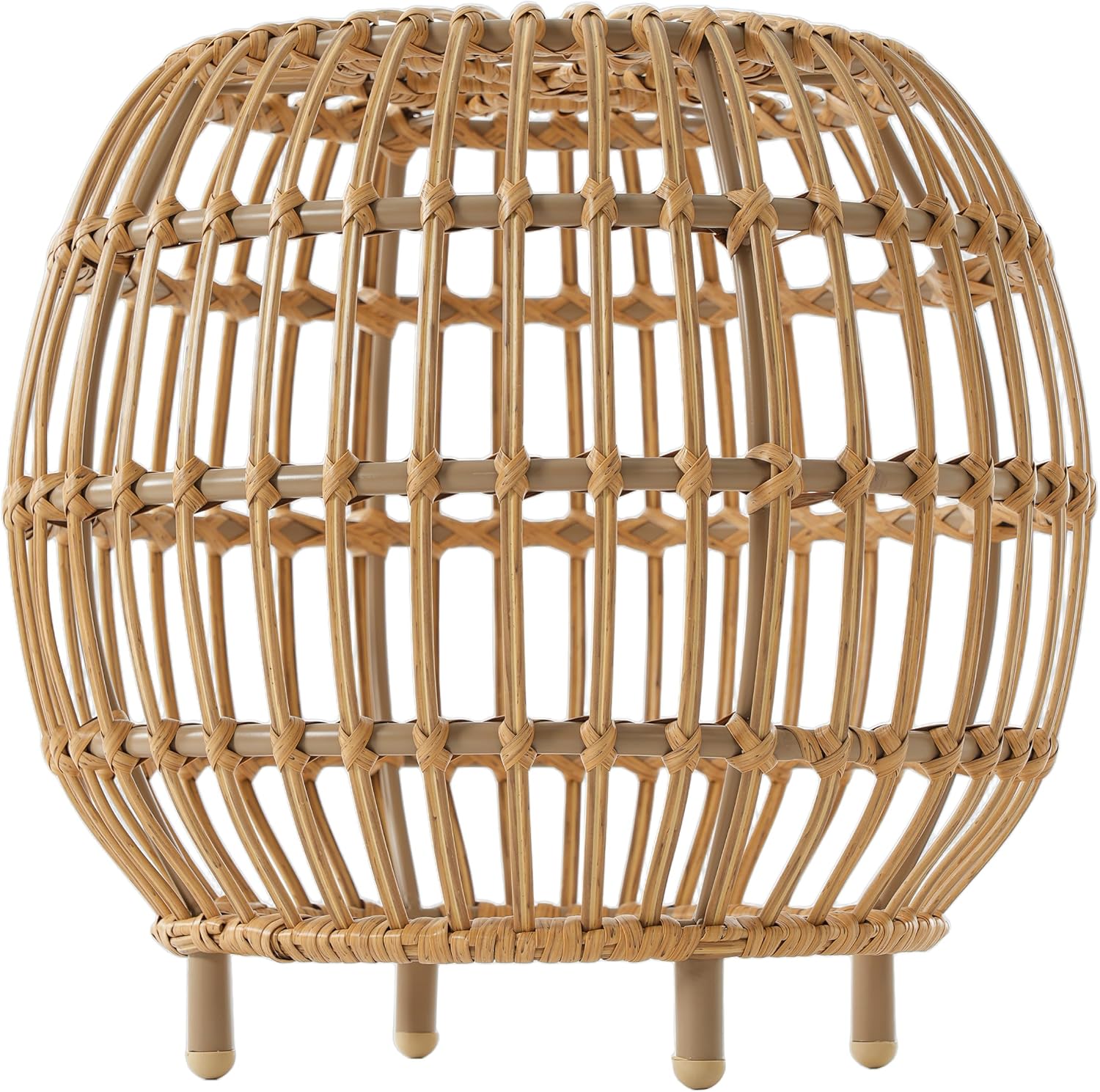 IRONORA Natural Rattan Round Side Table, Hand Woven Hollow Drum End Table, Boho Wicker Accent Table Stool for Patio Porch Living Room Bedroom
