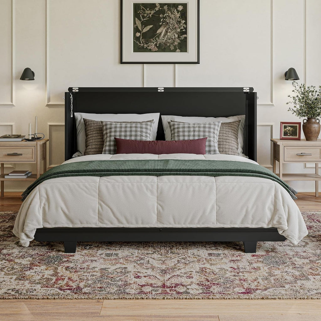 AFI, Charleston Queen Wood Murphy Bed Chest with 6" Mattress, Black