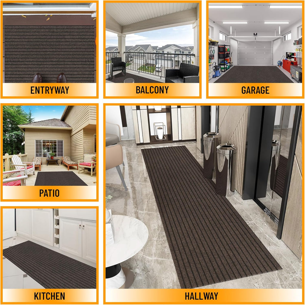 Ottomanson 2'7" x 8' Hallway Runner with Scraper Pile - Extra Durable Non-Slip Rug Mat for Indoor & Outdoor Use - Ideal for Kitchen, Entryway & Garage - High-Traffic Carpet, Brown